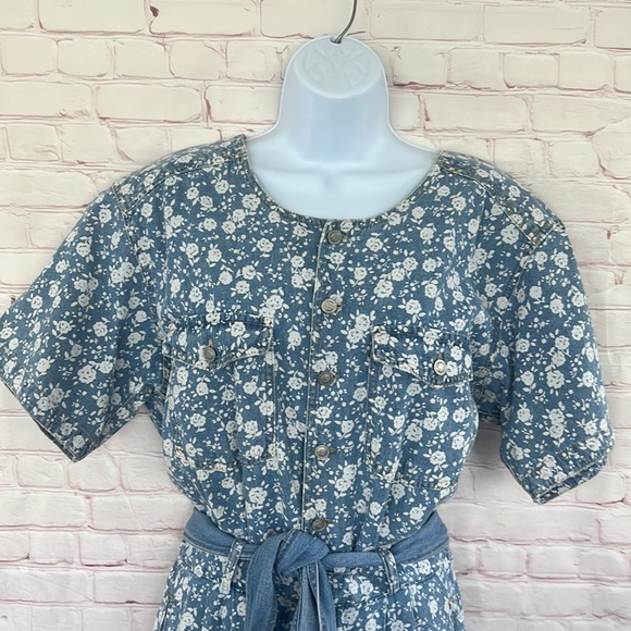 90’s Vintage Gloria Vanderbilt SIGNATURE LABEL denim floral romper SZ medium - Picture 7 of 11
